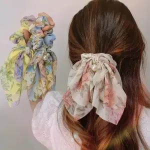 여성 스카프 꽃무늬 쉬폰 헤어벤드 머리끈 곱창끈 기본머리끈 헤어고무줄 예쁜머리핀