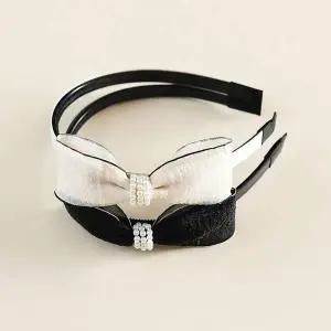 편한 진주장식 머리띠 쉬폰리본