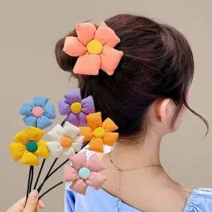 로우번 똥 당고 머리 묶기 와이어 플라워 머리끈 GWM