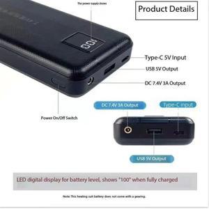 신형 대용량 7.4V/3A/16000mAh/20000mAh 파워뱅크 고전류 발열 배터리 전기 다운 재킷 조끼 스카프용