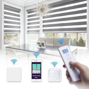 블라인드 커튼 암막 전동 얼룩말 롤러 이중 레이어 실내 수평 자동 배터리 구동 창문용 스마트