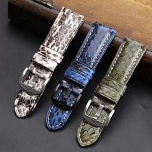 수제 파이썬 가죽 시계 밴드 20 22 24 26MM PAM111 441 Bule 녹색 회색 및 흰색 남성용 팔찌와 호환 가능