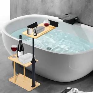 3겹 욕조 트레이 테이블 트 가능한 독립형 대나무 캐디 벽 선반 욕실 정리 스파 사각형