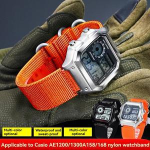 카시오 AE1200 A158W/A168 W-216H 나일론 시계 스트랩 볼록한 입 남성용 팔찌 18MM 용 야외 스포츠 캔버스