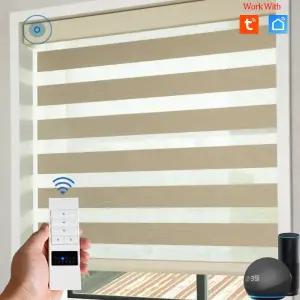 블라인드 커튼 전동 얼룩말 윈도우 더블 레이어 블랙 아웃 롤러 쉐이드 Zigbee Tuya Alexa Google 호환