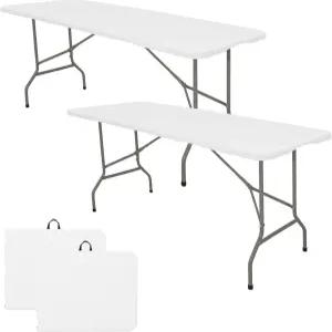 접이식 테이블 2종 세트 6피트 경량 캠핑 휴대용 플라스틱 직사각형 야외 식탁 스틸 다리 손잡이와 실내