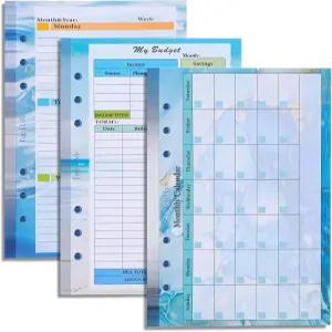 탑라이브 3팩 A5 플래너 리필 82매 컬러 월간 주간 용지 6홀 예산 시트 비용 추적기 삽입물 바인더 커버