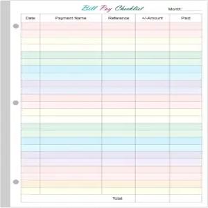 A4 청구서 결제 체크리스트 리필 용지 - 3홀 펀칭 루즈 예산 계획서 50매/100페이지 컬러풀 월 예산서