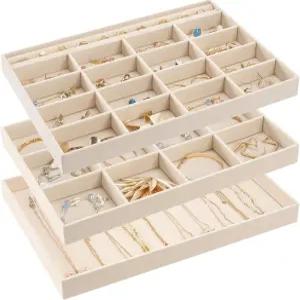 프로케이스 스태커블 대형 주얼리 서랍 정리함 귀걸이 목걸이 팔찌를 위한 탈착식 칸막이가 있는 3팩 벨벳