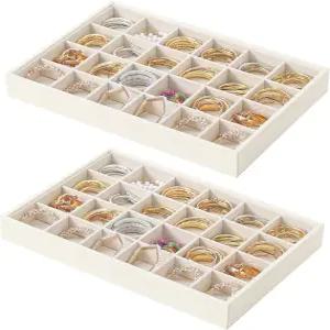 서랍용 스태커블 주얼리 정리함 트레이 화이트 가죽 소형 귀걸이 수납 팔찌 및 목걸이 디스플레이 상자 링