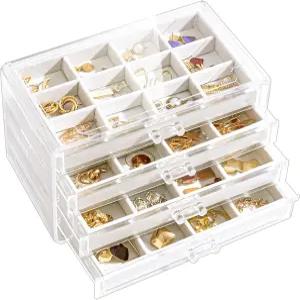 롤라렛 귀걸이 홀더 정리함 4개의 서랍이 있는 보석 보관함 조절 가능한 벨벳 트레이가 투명 아크릴