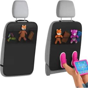 정리함이 있는 릴톰 자동차 뒷좌석 보호대 19인치 x27인치 XL 킥 매트 방수 기능 포켓 3개 2팩