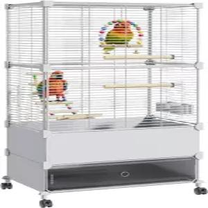 슬라이딩 윈도우 촘촘한 와이어 메시 탈착식 트레이 및 바퀴가 달린 새장 잉꼬 새 비행 케이지
