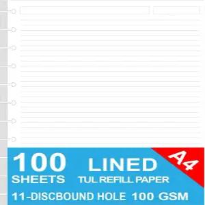 편지 크기 디스크 바운드 리필 용지 TUL 맞춤형 메모 시스템 플래너 삽입용 100매/200페이지 화이트 안감
