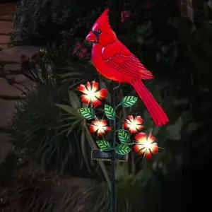 카디널 데코 가든 스테이크 태양 금속 야드 아트 레드 파워 LED 정원 조각 및 조각상이 있는 버드 피규어