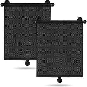 2팩 카 사이드 윈도우 선쉐이드 - 강화 흡입 컵이 있는 접이식 롤러 드롭다운 UV 인테리어 유모차 창문