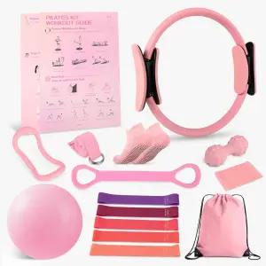 여성용 니트유 홈 필라테스 에센셜 키트 - 9인치 요가볼 그림 8 저항 밴드 액세서리 링이 포함된 완벽한