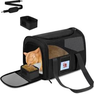 최대 15파운드 반려동물용 고양이 캐리어 소프트 패딩 처리된 어깨끈과 탈부착 가능한 사료 그릇이 있는