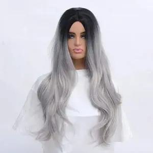 [콩심팥심]은발 투톤 웨이브 긴머리 가발