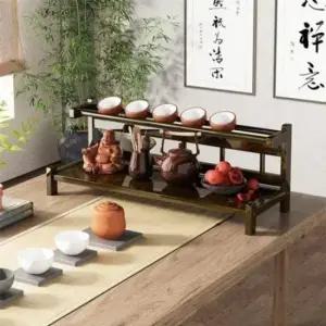 [SBD] 선반 주방 주방용 진열장 월넛 다기 2단 다용도 그릇장 수납 60cm 대나무 진열대