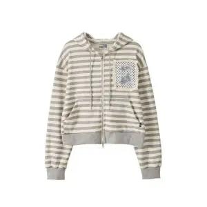 매장정품 YOUTHBATH Lace Frame Stripe Hood Zip-Up_Light Gray
