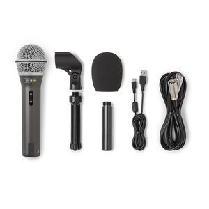 샘슨 테크놀로지스 2U USB/XLR 다이내믹 마이크 녹음 및 팟캐스트 팩(마이크 클립, 데스크톱 스탠드, 윈드스크린 케이블 포함), 실버