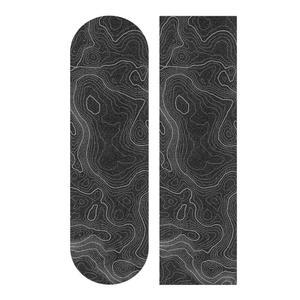 지형도 블랙 그립 테이프, 흰색 선 윤곽이 있는 롱보드 롤러보드 계단 트레드용 33x9인치 논슬립 사포