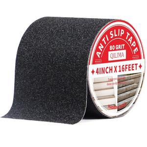 QILIMA 미끄럼 방지 그립 테이프, 계단용 방수 야외용, 스케이트보드용 방지, 접착식 스텝 트레드, 블랙, 4inx16ft