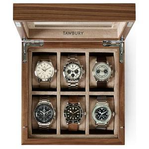 타우버리 나무 시계 케이스 유리 디스플레이 보호 풀 안감 인테리어 대형 시계용 2인치 와이드 베개가 있는 남녀용 6개 슬롯 나무 시계 상자(라이트 월넛)