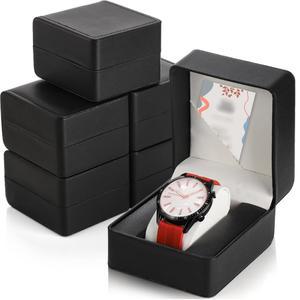 Noamus 6팩 가죽 시계 선물 상자 탈착식 베개가 있는 싱글 시계 보관 케이스 휴대용 블랙 손목시계 디스플레이 상자 남녀용 럭셔리 여행용 포켓 시계 케이스