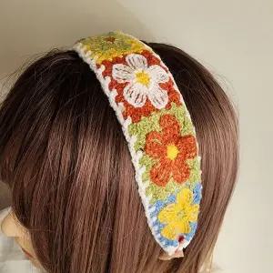 니트 플라워 뜨게 와이드 반다나 헤어밴드