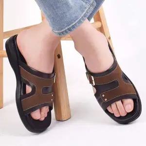 남성 투톤 가죽슬리퍼 스티치 회사 사무실 쿠션실내화 남성실내화