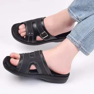 투톤 스티치 남성 가죽슬리퍼 쿠션실내화 회사 사무실 남성실내화