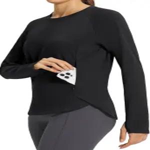 발레프 여성용 써멀 탑 플리스 안감 셔츠 긴 소매 추운 날씨 러닝 장비 운동 지퍼 포켓 엄지 구멍