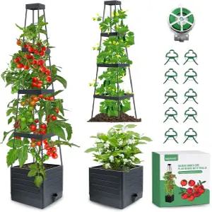 트렐리스가 된 MQFORU 2팩 고양 정원 침대 화분 상자 채소 및 식물 등반을 위한 57인치 셀프 워터 토마토