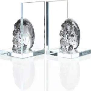 1쌍 유리 책 블랙 크리스탈 해골 L자형 미끄럼 방지 장식 북엔드 일반 책장 거실 사무실 홈 데코를 위한