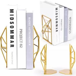 파우더 코팅 마감이 있는 선반용 장식 기하학적 디자인 골드 메탈 북엔드 - 사무실 가정 방 위한 우아한