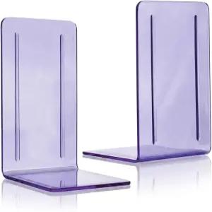 Acrimet 북엔드 1쌍 선반이나 데스크톱용 투명 플라스틱 가정 사무실 도서관 학교용 도서 홀더 맑은 보라색