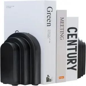 마이기프트 블랙 콘크리트 북엔드 장식 아치 디자인 무거운 책을 위한 선반용 북 스토퍼 미니멀리스트 가정