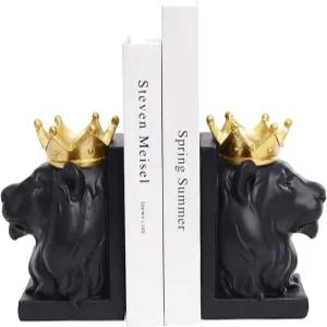 카키지 책 끝 장식 선반용 사자 동물 마개 무거운 현대 실내용 인형 조각상 독특한 애호가 선물 블랙