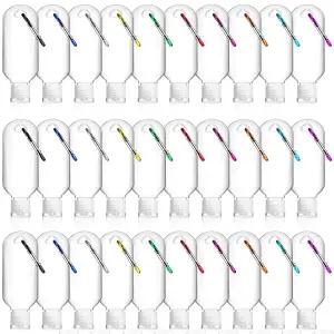 페어리샌디 30개 여행용 병 열쇠고리 2온스 투명 플라스틱 손 소독제 홀더 빈 리필 가능 액체 포장 용기