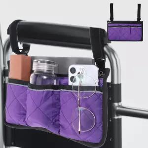 휠체어 사이드 백 암레스 방수 팔걸이 파우치 반사 스트라이프 포함 정리용 가방 포켓 퍼플
