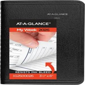 AT-A-GLANCE 2026 플래너 주간 3-1/2 x 6인치 포켓 사이즈 시간별 데이마인드 블랙 (G2500026)