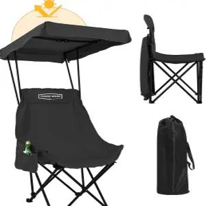 그늘 캐노피가 있는 영 우드 휴대용 캠핑 의자 비치 체어 모두를 위한 접이식 경량 오버사이즈 설치 없이