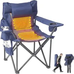 온열 캠핑 의자 등받이 및 좌석 난방이 가능한 오버사이즈 접이식 400파운드 지원 낚시 파티오 피크닉