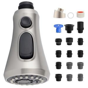 iFealClear 유니버설 풀다운 주방 수도꼭지 헤드 교체, 싱크대용 3가지 기능 미끄럼 방지 헤드, 15개 어댑터가 있는 브러시드 니켈