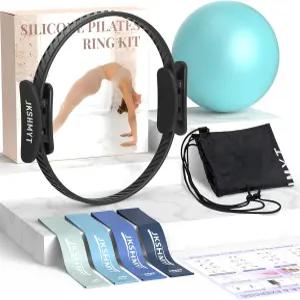 여성용 필라테스 링 키트 장비 - 볼 저항 밴드 초보자를 위한 베터미 에센셜 스타터 세트로 14.5인치 홈