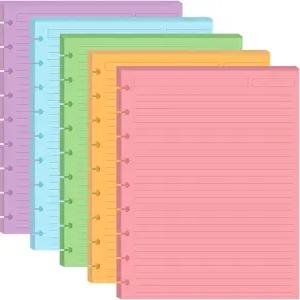 9-디스크 디스크바운드 5가지 컬러 라인 용지 사전 펀칭 해피 플래너 인서트 100매/200페이지 클래식