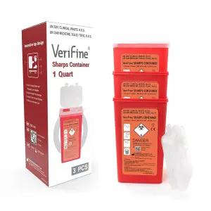 바늘용 베리파인 샤프 용기 폐기 1쿼트 크기 3팩 가정용 휴대용 바이오해저드 여행용