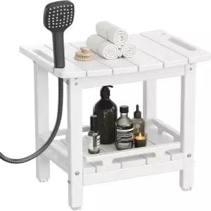 나홀로 샤워 벤치 수납 선반 및 손잡이가 있는 HDPE 실내외 사용 흰색